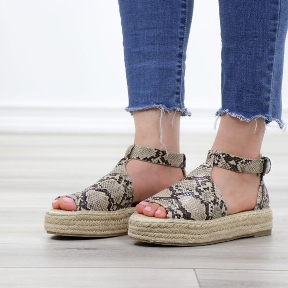 Espadrille Platform Snake Print Ankle Strap Sandal - Picture 11 of 14